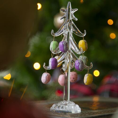Figura Decorativa Árbol de Navidad Diseño Vidrio 15 cm con Esferas de Búhos Running Decora