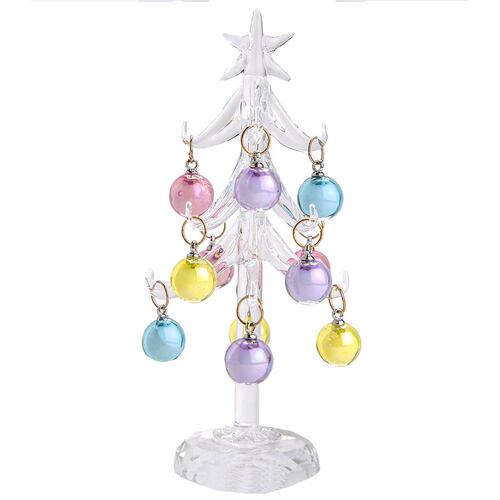 Figura Decorativa Árbol de Navidad Diseño Vidrio 15 cm con Esferas Color Pastel Running Decora