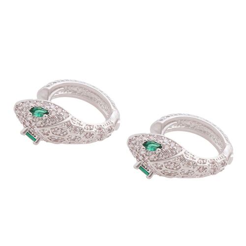Aretes Víbora con Circonias y Piedra Verde Chapa de Rodio Unlimited by OB