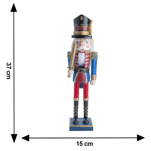 Figura Decorativa Edición Navidad Cascanueces Azul Glitter y Rojo 38 cm con Espada Running Decora