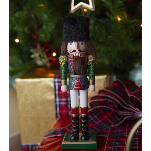 Figura Decorativa Edición Navidad Cascanueces Multicolor Glitter 25 cm con Busby Y Fusible Running Decora