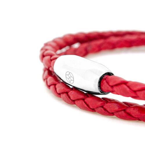 Pulsera Numana Doppio Nappa Red Acero Inoxidable Castellamare