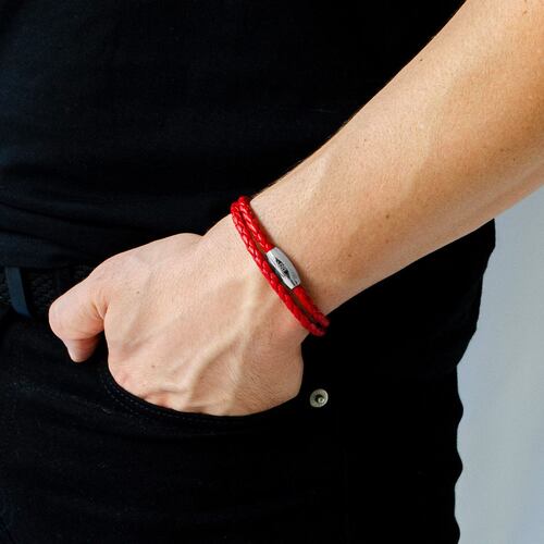 Pulsera Numana Doppio Nappa Red Acero Inoxidable Castellamare