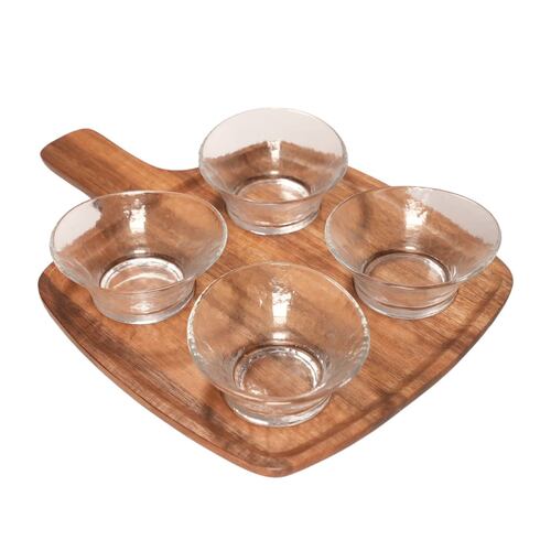 Home Nature Juego de 4 botaneros Yeda con tabla de madera