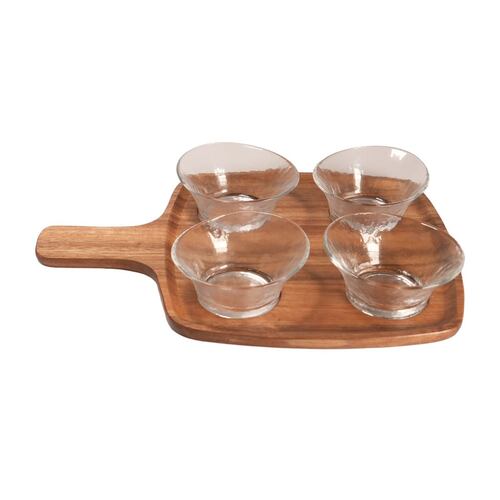 Home Nature Juego de 4 botaneros Yeda con tabla de madera