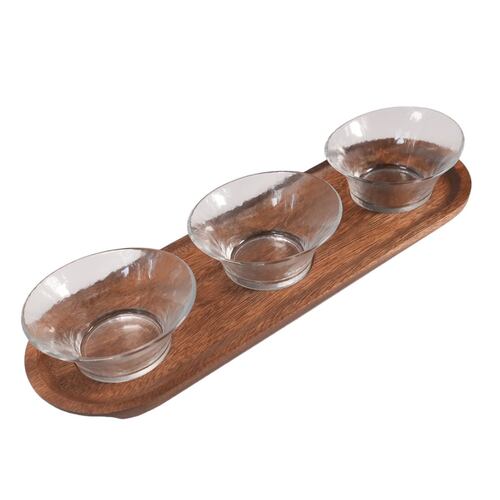 Home Nature Juego de 3 botaneros Daca con charola de madera