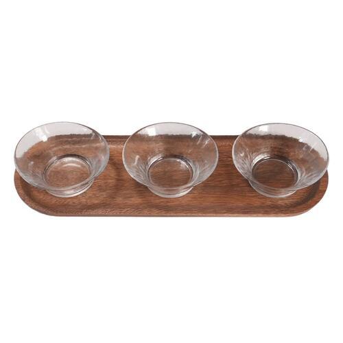 Home Nature Juego de 3 botaneros Daca con charola de madera