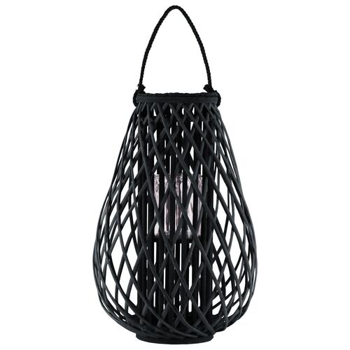 Home Nature Linterna redonda de bambú  diseño celosía color negro