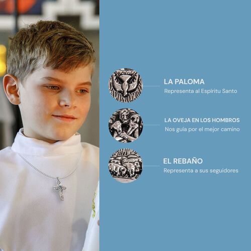 Cruz Mediana del Buen Pastor Baño de Oro 18K