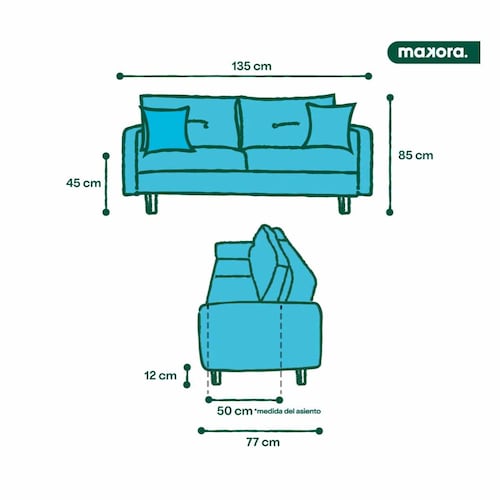 MAKORA Sofa Love seat Jax Lino Color Palo de Rosa