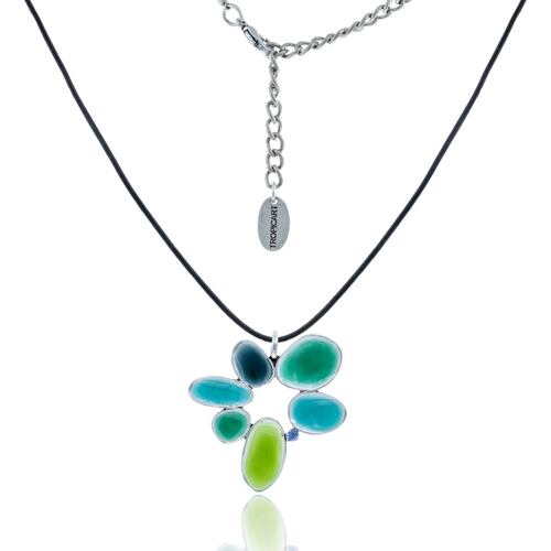 Collar Cuero con Esmaltado Azul  Tropicart