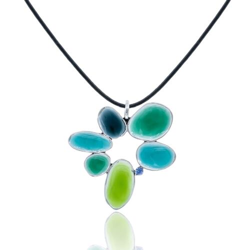 Collar Cuero con Esmaltado Azul  Tropicart