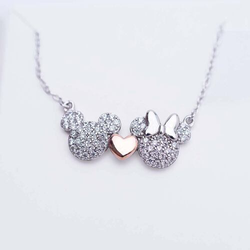 Collar Mickey & Minnie en Corazón Plata.925 Disney
