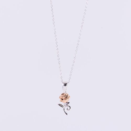 Collar Bella y Bestia Rosa Plata 925 Disney