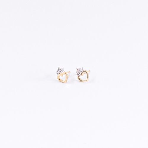 Aretes Corazon y Corona Princesa 14K Disney