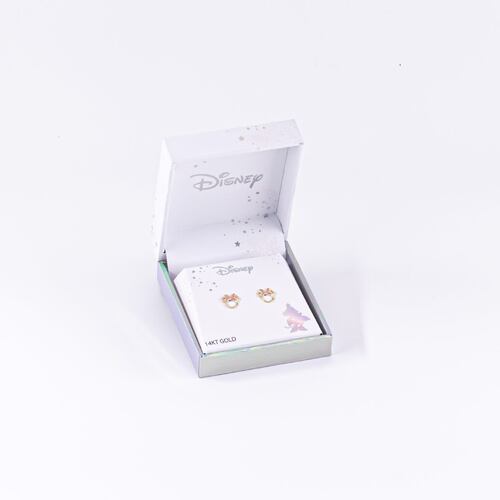 Aretes Silueta Minnie Moño Rosa Oro 14K Disney