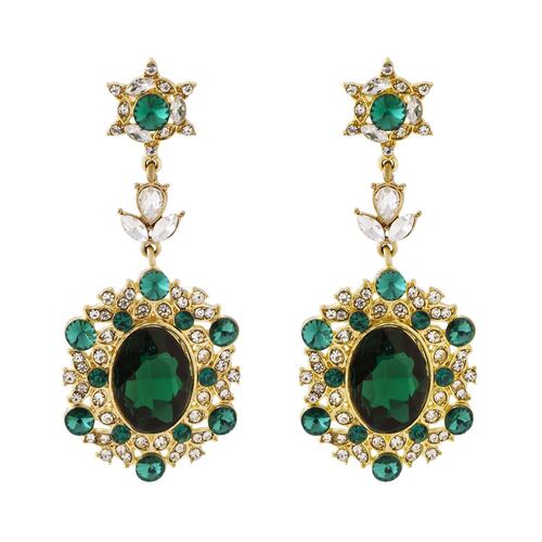 Aretes Largos con Piedras Verdes Chapa de Oro Unlimited by Ob