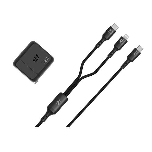 Cargador STF 30W GAN + Cable 2 en 1 Tipo C/Lightning