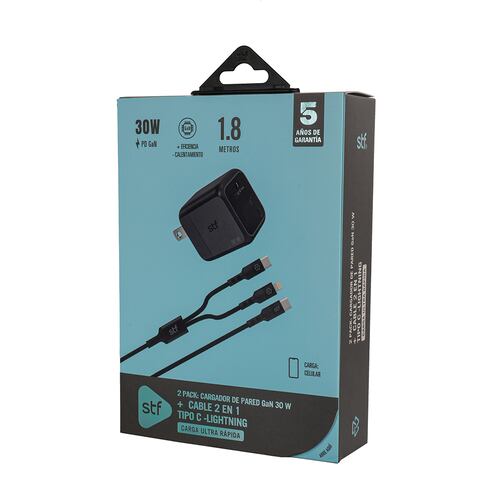 Cargador STF 30W GAN + Cable 2 en 1 Tipo C/Lightning