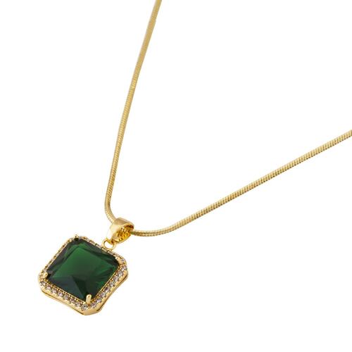 Collar Dije Cuadrado de Piedra Verde Chapa de Oro Unlimited by Ob