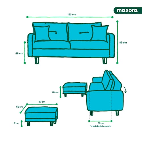 MAKORA Sofá Cama Reclinable + Taburete Modelo Avocata Gris Claro