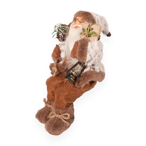 Figura Decorativa Santa Claus Sentado Café con Linterna 30 cm Home Nature