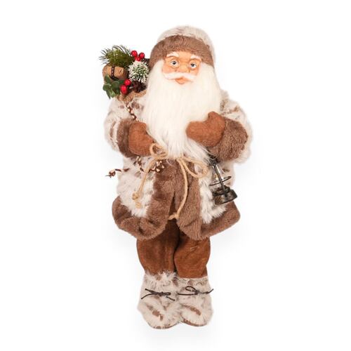 Figura Decorativa Santa Claus Abrigo Marrón Linterna, 46 cm Home Nature