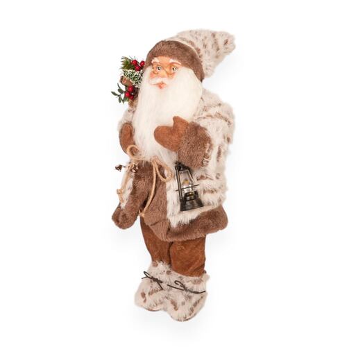 Figura Decorativa Santa Claus Abrigo Marrón Linterna, 46 cm Home Nature