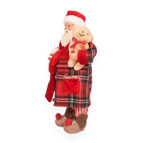 Figura Decorativa Santa Claus Bata Roja Taza y Oso 27 cm Home Nature