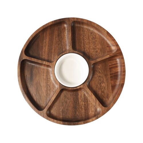 Charola Redonda con Divisiones Home Nature Diseño en Madera 30*4.8 cm