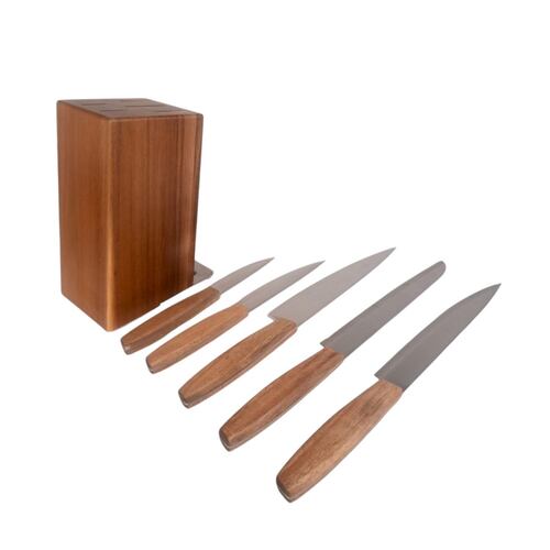 Juego de 5 Cuchillos de Acero Inoxidable con Mango de Madera Home Nature