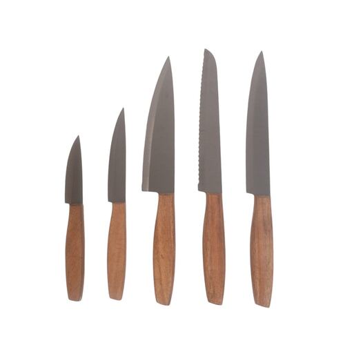 Juego de 5 Cuchillos de Acero Inoxidable con Mango de Madera Home Nature