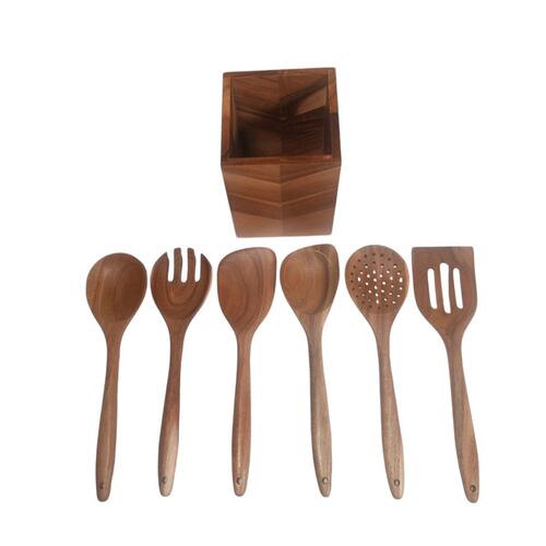 Juego de 6 Utensilios de Madera de Acacio con Base Home Nature