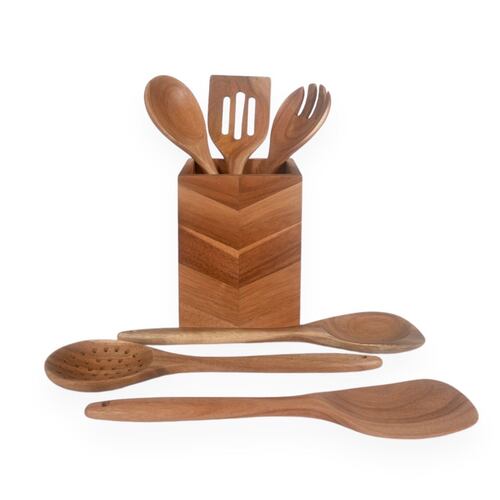 Juego de 6 Utensilios de Madera de Acacio con Base Home Nature
