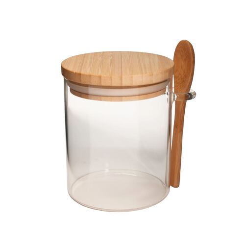 Recipiente Litus Chico de Vidrio de borosilicato  con Cuchara y Tapa de Madera Home Nature