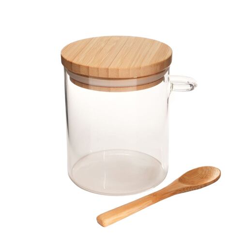 Recipiente Litus Chico de Vidrio de borosilicato  con Cuchara y Tapa de Madera Home Nature
