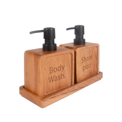 Juego de Baño de Madera 3 Piezas, 2 Dispensadores y Bandeja Home Nature
