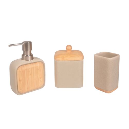 Juego de Baño Dubai 4 Piezas de Madera, Vaso, Tarro, Dispensador y Bandeja Home Nature