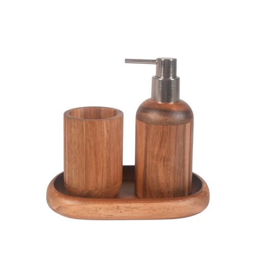 Juego de Baño Lúa 3 Piezas de Madera, Vaso, Dispensador y Bandeja Home Nature