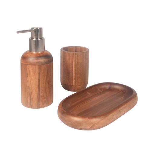 Juego de Baño Lúa 3 Piezas de Madera, Vaso, Dispensador y Bandeja Home Nature