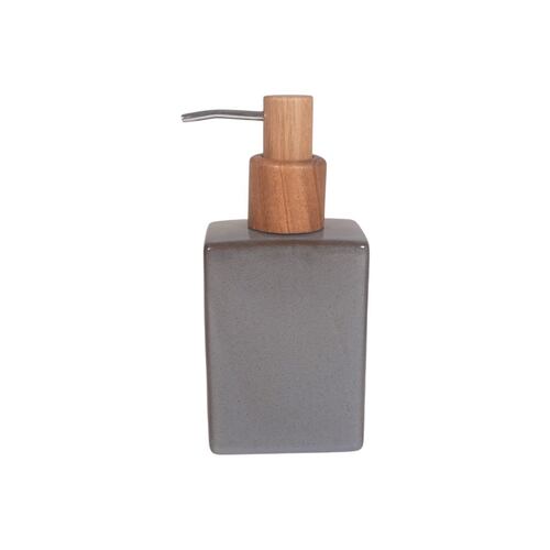 Juego de Baño Dai 3 Piezas de Cerámica Color Gris y Madera, Vaso, Dispensador y Bandeja Home Nature