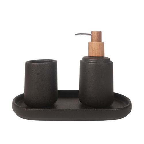 Juego de Baño June 3 Piezas de Cerámica, Vaso, Dispensar y Bandeja Home Nature