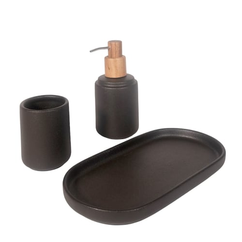 Juego de Baño June 3 Piezas de Cerámica, Vaso, Dispensar y Bandeja Home Nature