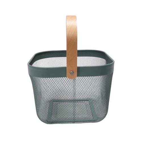 Canasta Cuadrada Color Verde con Asa de Madera Home Nature