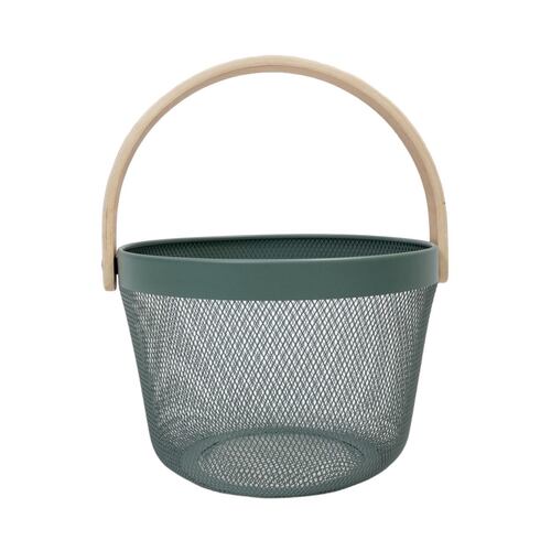 Canasta Redonda Color Verde con Asa de Madera Home Nature