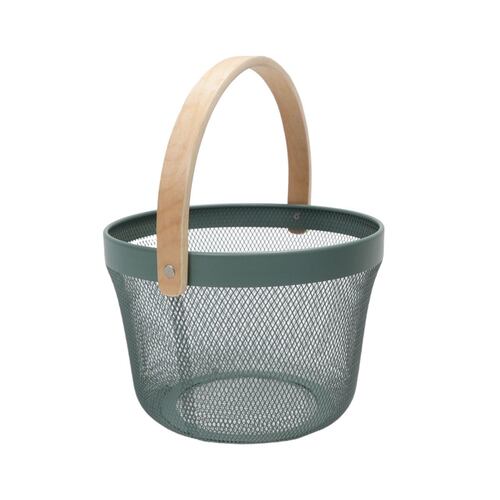 Canasta Redonda Color Verde con Asa de Madera Home Nature