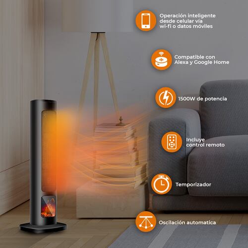 Calefactor Torre 24" Wifi Inteligente Smart Mome Flama Red Fan