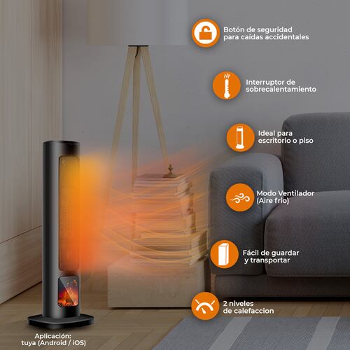 Calefactor Torre 24" Wifi Inteligente Smart Mome Flama Red Fan