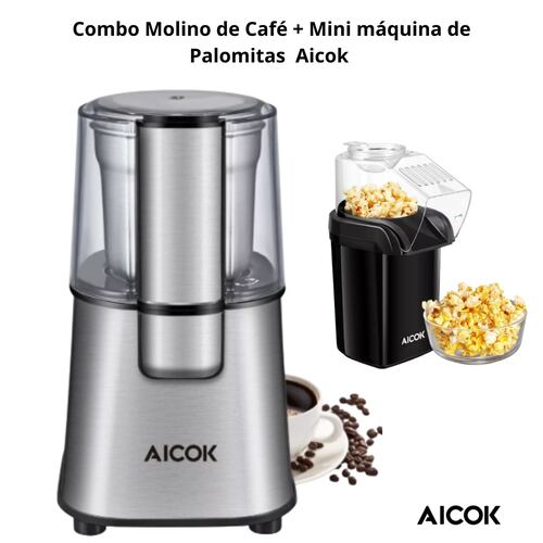 Set Mini Maquina de Palomitas + Molino Eléctrico de Café Aicok