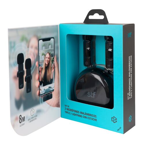 Set de 2 Micrófonos Inalámbricos tipo C/Lightning con Estuche